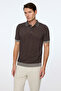 Men's Brown Trend Polo Collar Tencel Knitwear T-Shirt - 4