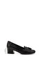 Women's Black Blunt Toe Short Thick Heeled Genuine Leather Shoes - 2