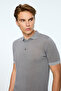 Men's Gray Trend Polo Collar Tencel Knitwear T-Shirt - 2