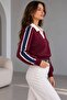 Women's Polo Collar Stripe Detailed Knit Sweater - 2