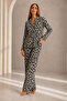 Women's Front Buttoned Long Sleeve Bottom Top Leopard Pajama Set