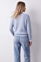 Women's Blue Collared Buttoned Ribbed Knit Sweater Alc-X15922 - 4
