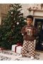 Children's Brown Milk & Cookies Printed Sweatshirt and Plaid Patterned Trousers 2-Piece Set