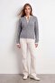 Women's Gray Collared Buttoned Ribbed Knit Sweater Alc-X15922 - 3