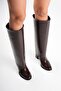 Women's Bitter Brown Patent Leather Removable Round-Toe Thick-Heeled Boots and Boots Tr05Mk07B - 4