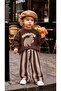 Children's Brown Bearista Embroidered Sweatshirt Striped Bottom Tracksuit 2-Piece Set