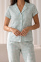 Women's Loose Long-Legged Cotton Aqua Green Pajama Set - 3