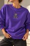 Women's Teddy Bear Embroidered Basic 2 Thread Sweatshirt - 3