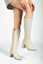 Aurelia Premium Thick Heeled Winter Zippered Beige Boots - 4