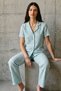 Night Water Green V-Neck Buttoned Casual Pajama Set - 4