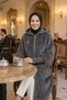 Women's Zippered Hooded Angora Gray Fur Coat - 6