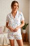 Colorful Heart Patterned Buttoned Shorts Pajama Set 4610 - Off-White - 3