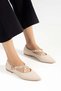 Large Size Women's Ballerina Flats in Beige with Double Straps and Hurdan Sole - 4
