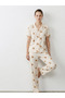 Regular V-Neck Casual Off-White Pajama Set - 5