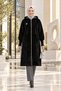Women's Zippered Hooded Angora Black Fur Coat - 3