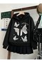 Unisex Black Butterfly Story Printed Zippered Sweatshirt Printed Premium Oversize T-Shirt