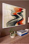 Horizontal Glass Table with Dynamic Red Flow Concept - White Metal Framed Table for Home, Business, and School - 2