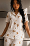Night Off-White Women's Elegant Collar Textured Spacious Pajama Set - 3