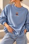 Women's Teddy Bear Embroidered Basic 2 Thread Sweatshirt - 2