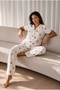 Women's Loose Long-Legged Cotton Off-White Pajama Set