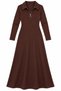 Women's Coffee Lycra Round Neck Zipper Detailed Long Dress Hzl26S-Wm235 - 5