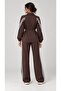 Women's Brown Ribbed Zipper Collar Trousers Two-Piece Set Hzl28W-Mth2466 - 4