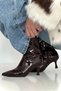 Rustic Wrinkled Patent Leather Thin Heeled Pointed Toe Side Zipper 7cm Women's Boots