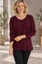 Women's Burgundy V-Neck Comfortable Fit Side Slit Long Knit Sweater Hzl26S-Wm3391 - 4