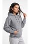 Women's Gray Hooded Kangaroo Pocket 3 Thread Raster Sweatshirt - 2