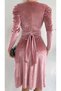 Women's Double-Breasted Collar Velvet Dress with Belt Detail - 2
