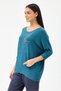 Women's Turquoise Italian Star Patterned Bat Sleeve Oversize Lycra Knitwear Sweater 40 - 48 Size - 2