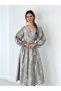 Lady Belted Double Breasted Balloon Sleeve Dress Women's Gray - 7