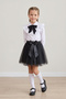 Girl's Black Scarf, Polka Dot Ruffle Collar, White Long Sleeve Shirt, Black Tutu Skirt, April 23, October 29 Show Outfit - 3