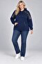 Women's Plus Size Black Hooded Contrast Trim Kangaroo Pocket Sweatshirt Hzl28S-Rzb208 - 3