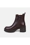 Women's Bitter Brown Rubber Detailed Zippered Heeled Leather Boots - 3