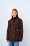 Women's Double-Breasted Collar Belted Short Trench Coat Brown - 3