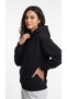 Women's Black Hooded Kangaroo Pocket 3 Thread Raster Sweatshirt - 2