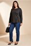 Accessory Detailed Plus Size Knitted Modal Blouse Black - 4