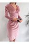 Women's Double-Breasted Collar Velvet Dress with Belt Detail - 4