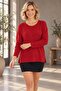 Women's Red V-Neck Comfortable Fit Side Slit Long Knitwear Sweater Hzl26S-Wm3391 - 4