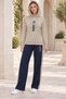 Women's Long Sleeve Low-Cuff Hooded Printed Lycra Sweatshirt and Printed Lycra Trousers with Elastic Waist and Pockets Stylish and Sporty Casual Beige Two-Piece Set - 5