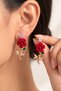 Women's Zircon Stone Red Rose Earrings - 2