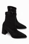 Women's Thick Heeled Boots Black Suede Unlined Pointed Tpu Sole with Stitching