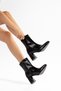 Women's Thick Heeled Boots Black Patent Leather Unlined Pointed Tpu Sole with Stitching - 4
