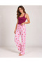 Women's Striped Blouse Patterned Strappy Burgundy Pajama Set - 4