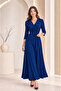 Women's Belted Double-Breasted Collar Three-Quarter Sleeve Long Dress