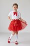 Girl's Red Scarf Polka Dot Doll Collar White Short Sleeve Shirt Red Tutu Skirt April 23 October 29 Show Outfit - 3