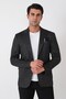 Slim Fit Pointed Collar Double Slit Stretchy Wool Black Jacket C 746 - 3