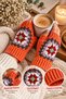 Women's Adult Fingerless Knitted Gloves Orange – Colorful Patterned Hand Warmer Gloves - 6