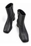 Flat-Toe Stretchy Heeled Boots Black Leather - 4